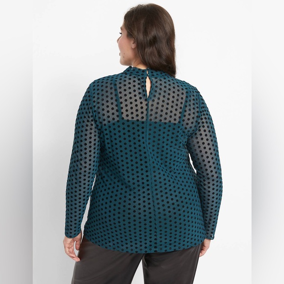 Mock-Neck Flock Dot Sheer Mesh - Picture 2 of 4